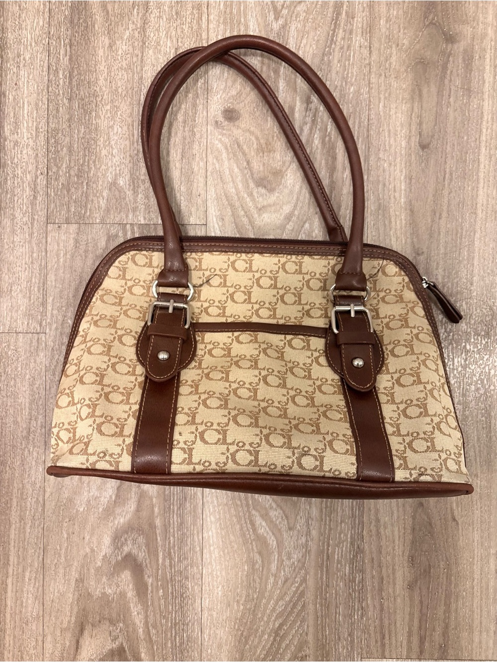 Women's Beige & Brown Monogram Satchel Handbag